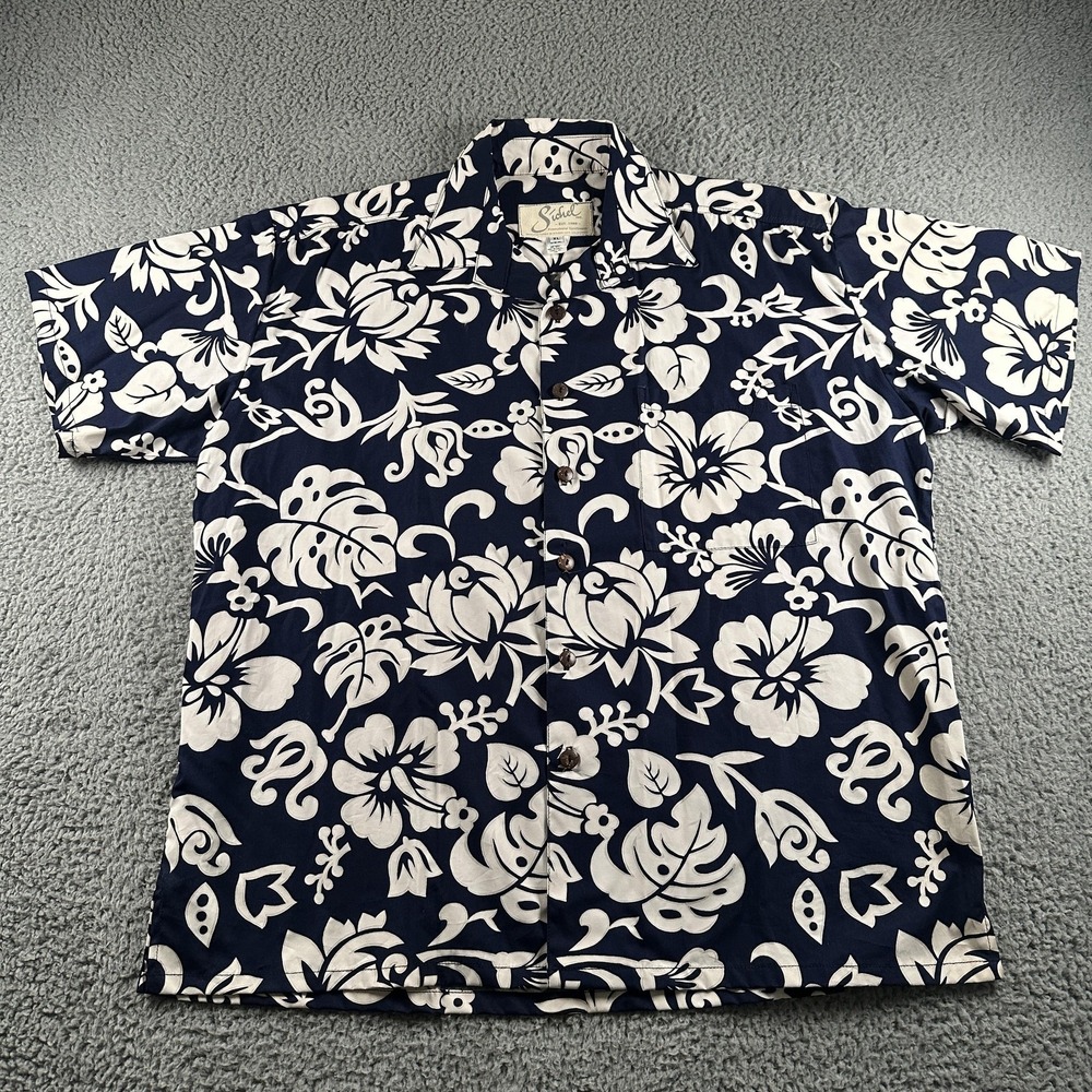 Vintage Sichel Shirt Mens XL Blue Hawaiian Floral Button‎ Up Camp Cotton USA